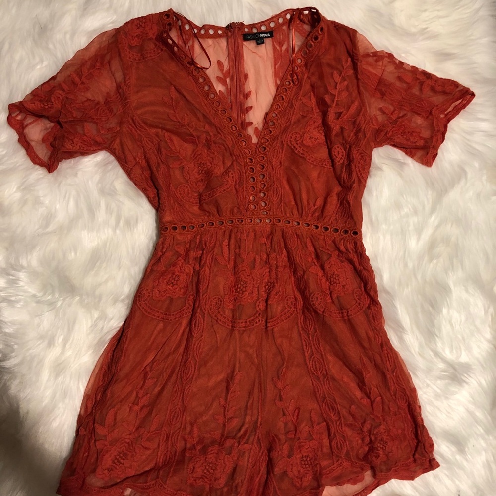 Orange/red lace romper